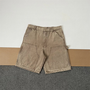 Pantaloncini Cargo da Uomo in Denim Marrone Vintage Streetwear, 100% Cotone, Stile Carpenter, Effetto Distressed, in Twill di Cotone - Offerta Imperdibile - Product Image 5