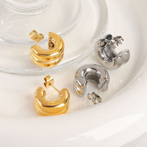 Irregular Gold Small Hoop Designer Earrings Popular <strong>Brand</strong> Double Earring Making <strong>Supplies</strong> Stainless Steel Hoop Earrings Wholesale - Product Image 2