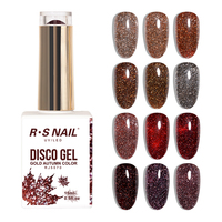 RS Nail 12 Couleurs Gel UV Disco Soak-off, Vernis à Ongles Gel UV Pailleté Réfléchissant, Sans HEMA, Gel Disco Premium Or Automne