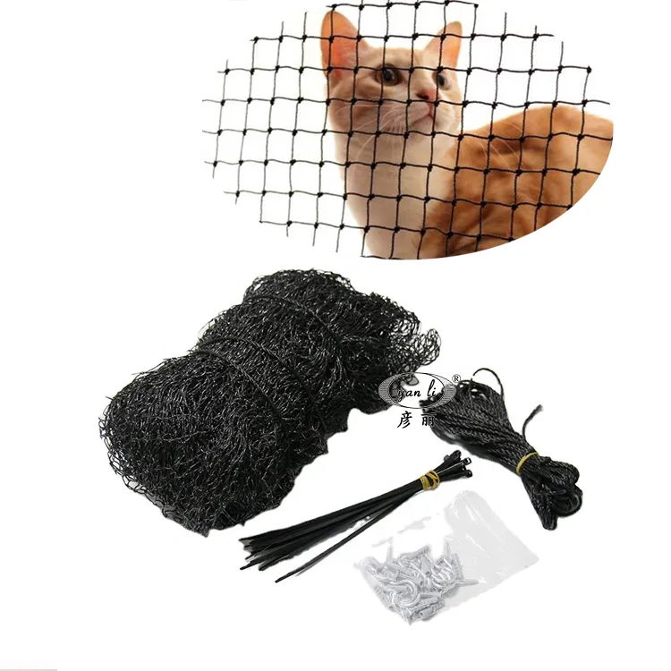 Pe Hdpe see through Balcony Safety Net Square Hole Black Color Protection Flexible cat net