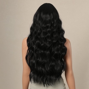 Peluca negra ondulada larga con flequillo, pelucas de pelo rizado sintético para mujeres blancas, fibra resistente al calor, Cosplay, uso diario, peluca de pelo falso - Product Image 5