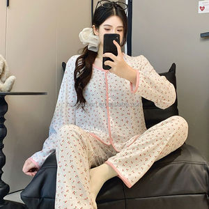 Pijama Feminino <span class=keywords><strong>Kawaii</strong></span> com Estampa de Cereja Vermelha, Conjunto Doce de 2 Peças, Manga Longa, Novo Design 2026, Camisola Casual de Primavera - Product Image 5