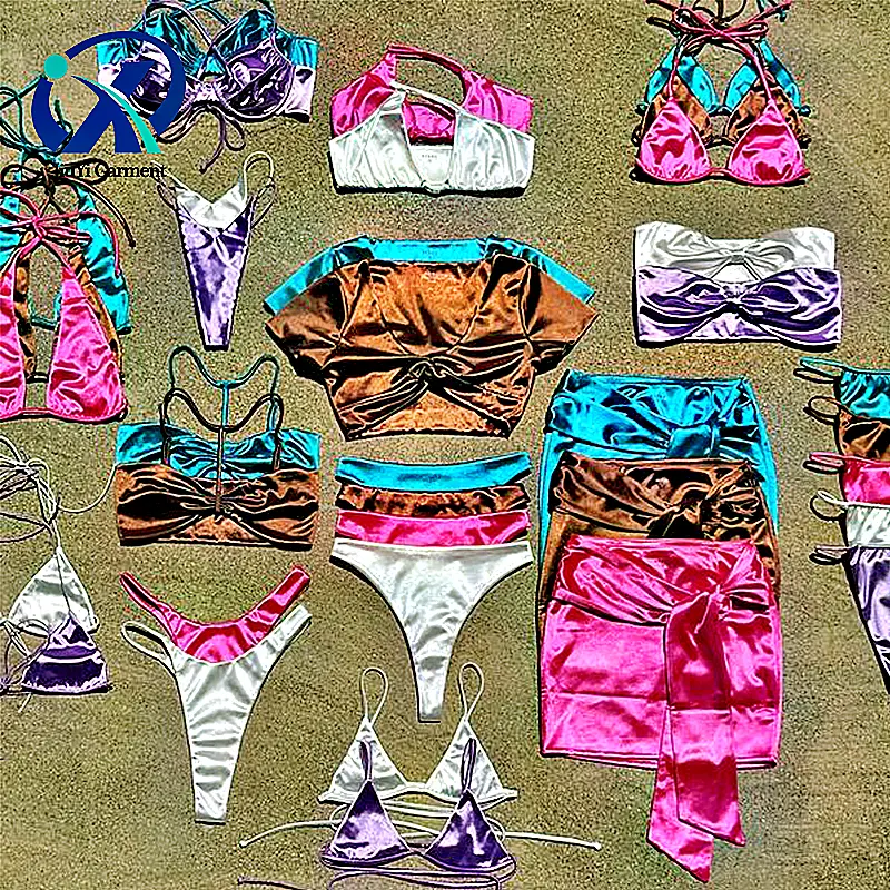 2023 Private Label Personalizado Swimwear Mulher Biquíni Fabricante Brasileiro Duas Peças Swimsuits Cetim Biquíni Set