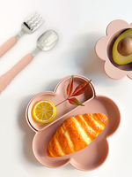 Bol à ventouse en silicone sans BPA, design antidérapant, motif fleur, assiette enfant superposable, ensemble de bols en forme de fleur