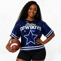 Vente directe usine – T-shirt de sport Dallas Cowboys pour le jour du match, maillot à sequins, t-shirt scintillant, hauts à sequins pour femmes