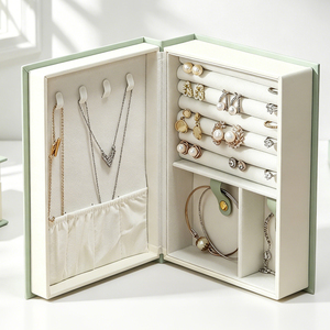 JINSKY Notebook Style Color Block Jewelry <b>Box</b> Flip Lid Storage Organizer For <b>Earrings</b> Rings And Small Trinkets - Product Image 2
