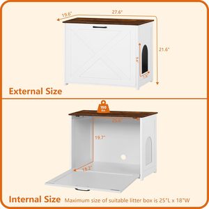 Mueble <span class=keywords><strong>para</strong></span> Arenero de Gatos Oculto, Entrada Reversible (Izquierda o Derecha), Baño, <span class=keywords><strong>Mesa</strong></span> Auxiliar, Blanco y Marrón Rústico - Product Image 5