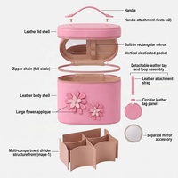 Bolsa de Maquiagem em Couro PU LZ, Estojo de Viagem para Cosméticos, Organizador de Necessaire para Mulheres, Caixa Cosmética Grande com Espelho