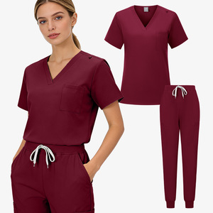 Unisex Scrub Set Short Sleeve V Neck Top Pants Moisture Wicking Knitted Stretchy Dental Clinic Uniform - Product Image 1