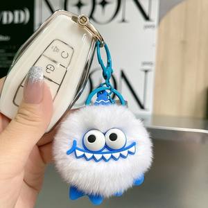 <span class=keywords><strong>Porte</strong></span>-clés <span class=keywords><strong>pompon</strong></span> en fausse fourrure de lapin moelleuse avec boule de suie noire, style Ins, pour voiture, sac ou sac à dos - Product Image 4