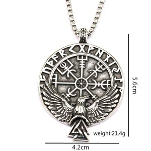 Vintage Stainless Steel Viking Rune <b>Compass</b> Pendant With Raven Wings Themed Unisex Necklace Gift For Fashion Jewelry - Product Image 5