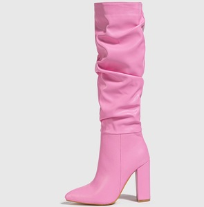 Autumn and Winter Women's Pointed Toe Zip Fashion Square Heel Party Long Shoes Lady Knee High <b>Boots</b> - Product Image 6