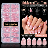 160 faux ongles épais à pression, bicolores, couvrance totale, en ABS, avec logo personnalisé