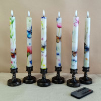 Papillon coloré imprimé fleuri LED bougie conique sans flamme scintillement télécommande lumières 3 pièces personnalisé élégant Eco décor à la maison
