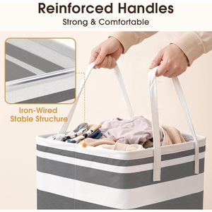 2 Pack Large Collapsible Laundry <b>Baskets</b> 75L Grey <b>Rectangular</b> Waterproof Freestanding Clothes Organizer - Product Image 2