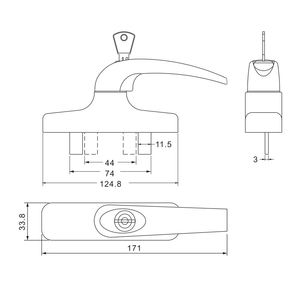 Poignée <span class=keywords><strong>Cremone</strong></span> avec clé et serrure pour fenêtres et portes à battants en aluminium ABX023K - Product Image 2