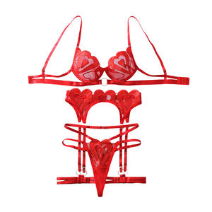 Embroidered Heart Shaped G-<b>String</b> Corset <b>Tops</b> Push up Bra Underwear Thongs Sexy Lingerie Sets 4-Piece Sexy Bodysuit Set - Product Image 5