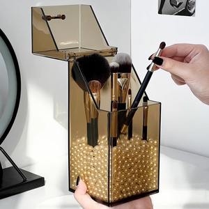 מארז תצוגה אקרילי שקוף לארגון מברשות איפור עם מכסה אטום לאחסון קוסמטיקה - Product Image 4