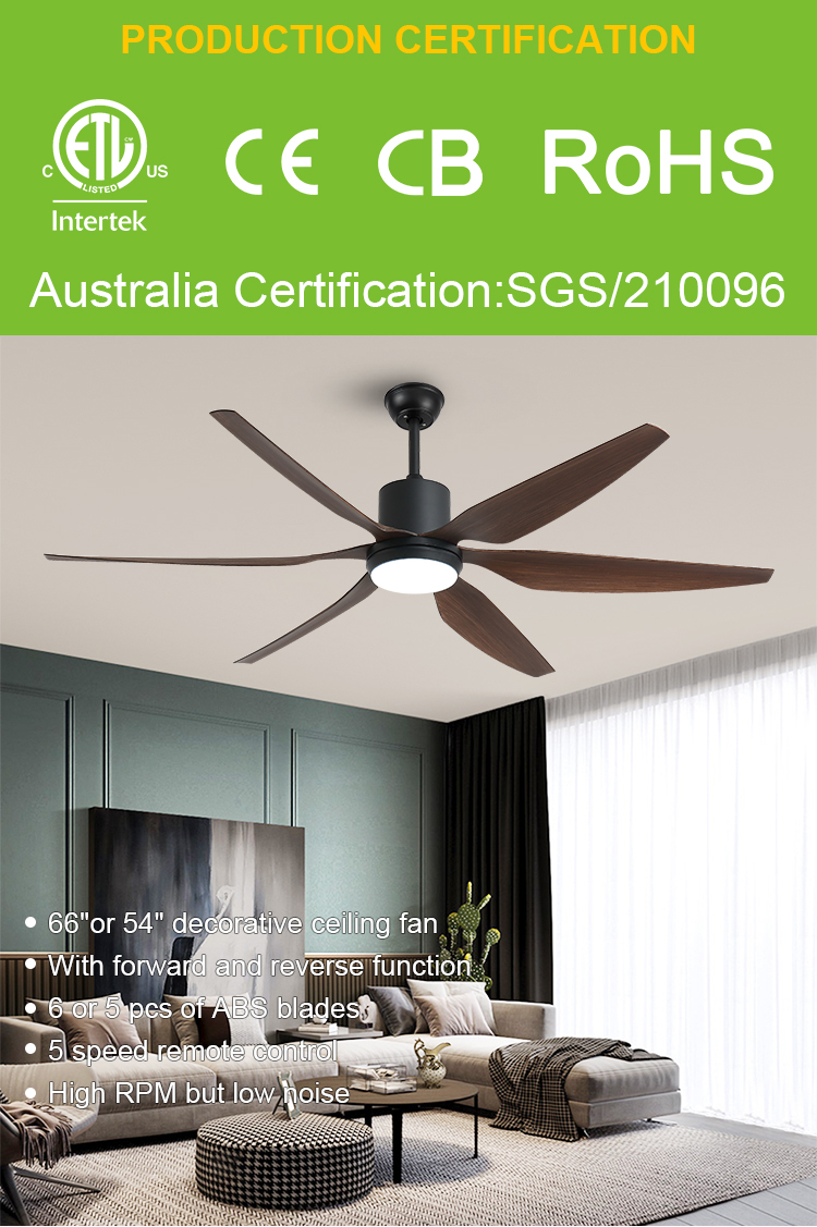 Breezelux 66 inch Metal blades decorative industrial smart remote control ceiling fan with LED light