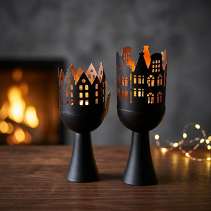 Sonnet Decor Black Iron Handmade <b>Lantern</b> <b>Candle</b> <b>Holders</b> with Die Cut Owl Design Heat Resistant Christmas Home Decoration Set - Product Image 1