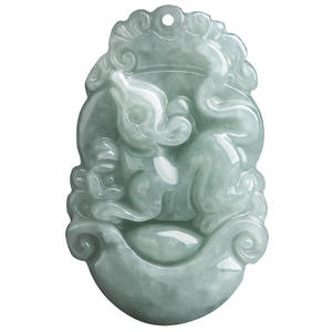 Pendentif en jadéite naturelle UNISEXE vert clair, douze animaux du zodiaque, style chinois, design original, cadeau avec certificat d'évaluation SX08 - Product Image 1