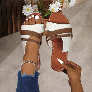 BY024 sandali piatti alla moda romanico colore bloccato fibbia della cintura scarpe nuovo prodotto 36-43 grandi dimensioni fabbrica diretta - Product Image 3