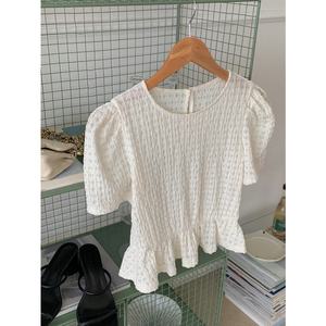 <span class=keywords><strong>Camicia</strong></span> Estiva da <span class=keywords><strong>Donna</strong></span> in Cotone con Maniche Corte a Sbuffo, <span class=keywords><strong>Colletto</strong></span> Fang Ling e Design Arricciato, Disponibile in Stock o su Misura - Product Image 3