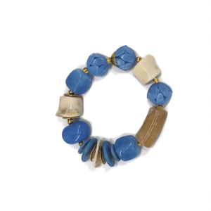 Fashion <b>Beaded</b> <b>Bracelet</b> Blue And Cream Stone With Gold Plated Accents Stretchable Design For Women - Product Image 2