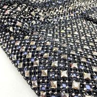 SH005 Suministro de fábrica Cristal Plata Rhinestone Malla Tela Hematita Diamante Malla por yarda
