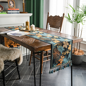 Boho Palm Leaves <span class=keywords><strong>Tropical</strong></span> Botanical Jungle Table Runner Cocina Rectangular Tabletop Cover con flecos - Product Image 2