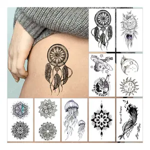 dream catcher henna Suppliers-Adesivo de tatuagem temporária de astronauta, coletor de sonhos, lua, flor, fether, crianças, flash pequeno, arte corporal, à prova d'água