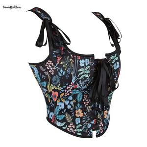 <span class=keywords><strong>Corset</strong></span> à fleurs vintage pour femmes à lacets Corsets et bustiers désossés Costume <span class=keywords><strong>de</strong></span> <span class=keywords><strong>pirate</strong></span> renaissance gilet débardeur haut court - Product Image 1