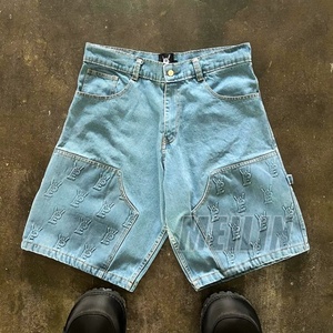 Custom Factory 3d Embossing logo Street Style Jean Shorts Men Casual Blue High Quality Vintage Embossing Men's Denim Shorts - Product Image 1
