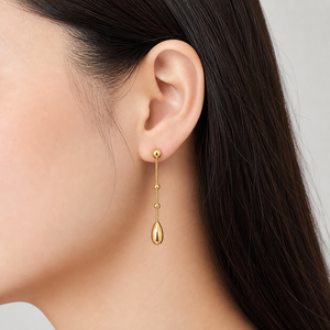 Pendientes Colgantes de Lágrima con Cadena de Serpiente y Cuentas, de Acero Inoxidable con Baño de Oro de 14K al Vacío, Joyería con Bola de 43mm - Product Image 5