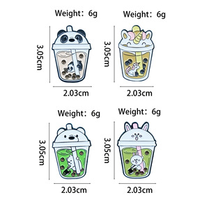 Broches Esmaltados de Chá de Bolhas com Tema Animal - 4 Peças de Broches Fofos de Panda/Unicórnio/Coelho/Urso com Copo de Boba - Product Image 5