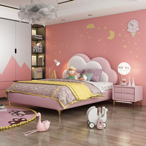 Nuevo diseño, muebles de dormitorio para niños, marco de cama individual de madera para niñas y niños de dibujos animados, cama para niños tapizada de PU - Product Image 3
