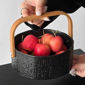 Marble Pattern Modern Minimalist Fruit <b>Basket</b> with Handle for Living Room Coffee Table Ceramic Snack Display <b>Tray</b> - Product Image 3