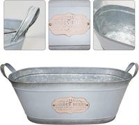 Jardinière ovale en métal galvanisé gris clair, style rustique, pot à fleurs avec poignées