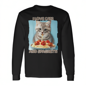 T-shirt à manches longues pour enfants, joli motif de chat tigré, I Love Cats And Spaghetti - Product Image 2
