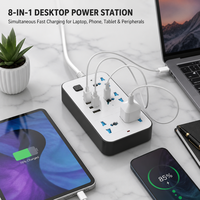 Station de charge rapide de bureau 2500W avec 4 prises universelles CA en cuivre, 1 port Type-C et 3 ports USB, prise UE pour la maison et le bureau