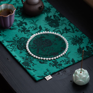 Sous-verre rond en tissu brocart à bordure perlée, isolant thermique, pour accessoire de cérémonie du thé - Product Image 3