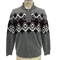 Pull en maille géométrique pour homme, col rabattu, fermeture éclair 1/4, avec logo frontal, style streetwear