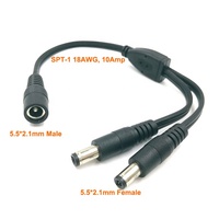 Cable divisor de alimentación en Y para CCTV de 12V 24V, 1 a 2 vías, con conectores de barril DC 5.5x2.1mm y 5.5x2.5mm para cámaras de seguridad y tiras LED