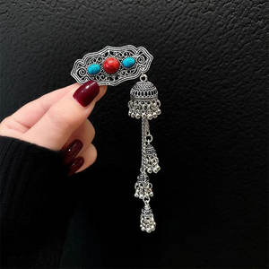 Nouvelle Pince à Cheveux en Alliage de Zinc HTJT, Style Ethnique Chinois, avec Pendentif Clochette Turquoise, pour Femme, Rétro, Haut de Gamme, Luxe Léger - Product Image 3
