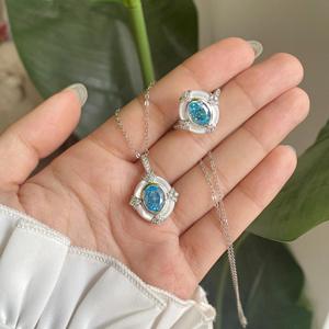 Bague Wenchi S925 en argent sterling, aquamarine, style médiéval vintage, incrustation de coquille blanche œuf de pigeon, design rivière du Rhin, ovale - Product Image 5