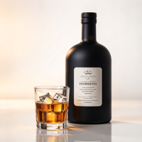 Bouteilles en verre noir avec étiquette blanche, bouteille de whisky vide avec verre à vin pour l'affichage et l'emballage de vin, spiritueux, brandy et autres boissons