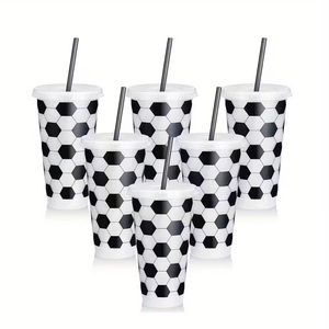 Gobelet <span class=keywords><strong>en</strong></span> plastique réutilisable de type paille pour supporter de football, avec couvercle et paille, sans BPA, écologique, pour cadeaux de fête et sport, Qualité Supérieure - Product Image 1