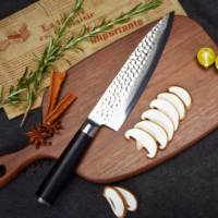 Couteau de chef professionnel japonais personnalisé de 8 pouces, lame en acier au carbone plaquée damas à 9 couches, manche ambidextre G10, poli haut de gamme