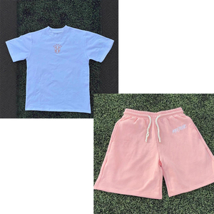 Unisex Pink Embroidered T Shirt and Drawstring Shorts <b>Set</b> Casual Loose Fit 2 Piece Outfit Elastic Waist <b>Lounge</b> <b>Set</b> - Product Image 4