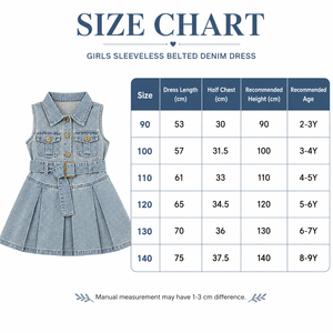 Abito Estivo in Denim per <span class=keywords><strong>Bambina</strong></span> 2026, Senza Maniche, Colletto Polo, con Cintura in Vita, Vestito in <span class=keywords><strong>Jeans</strong></span> a Trapezio, Abbigliamento Casual Vintage per Bambini, Stile Boutique - Product Image 6